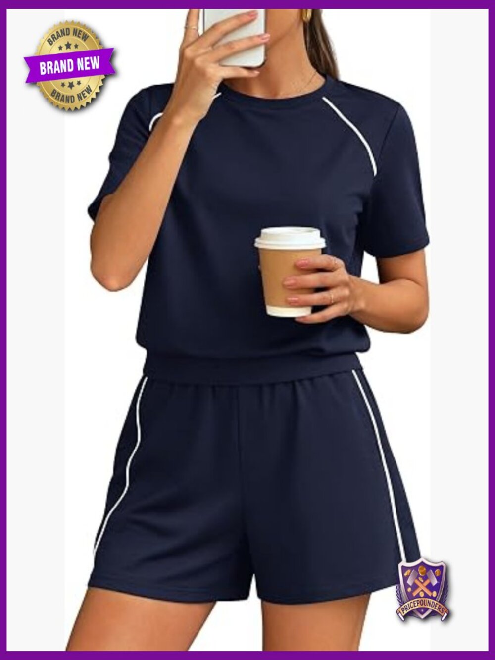 Women's 2 Piece Short Set Lounge Athleisure Travel Outfit Short Sleeve Top &